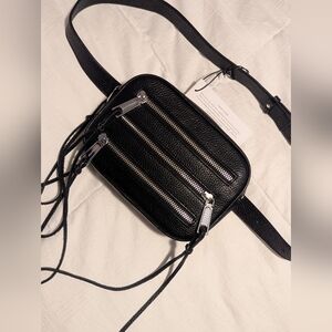 Rebecca Minkoff Black Leather Crossbody Bag with Triple Zip